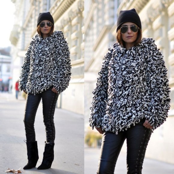 💥HOT ITEM💥Isabel Marant Pour H&M Black White Shag Jacket - Picture 13 of 15